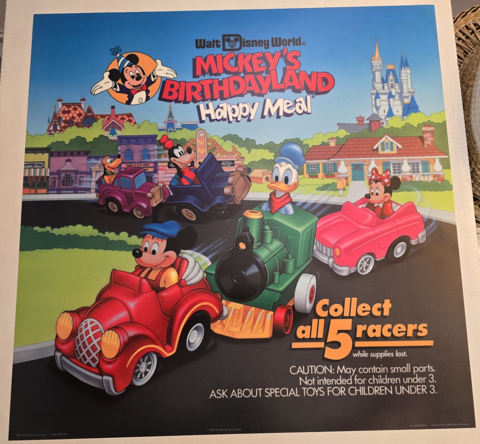 1988 Mcdonalds Walt Disney Mickey\'s Birthdayland Happy Meal Translite Sign 22\ 1988 Mcdonalds Walt Disney Mickey\'s Birthdayland Happy Meal Translite Sign 22\