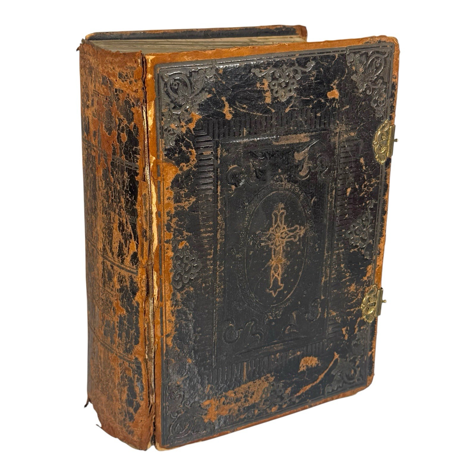 Antique 1862 Bohemian Holy Bible “Bibli Svate” Czech Prague HEAVY w/ Brass Clasp