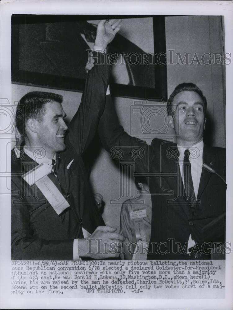 1963 Press Photo Donald E. Lukens, Charles McDevitt at Young Republican Conv.