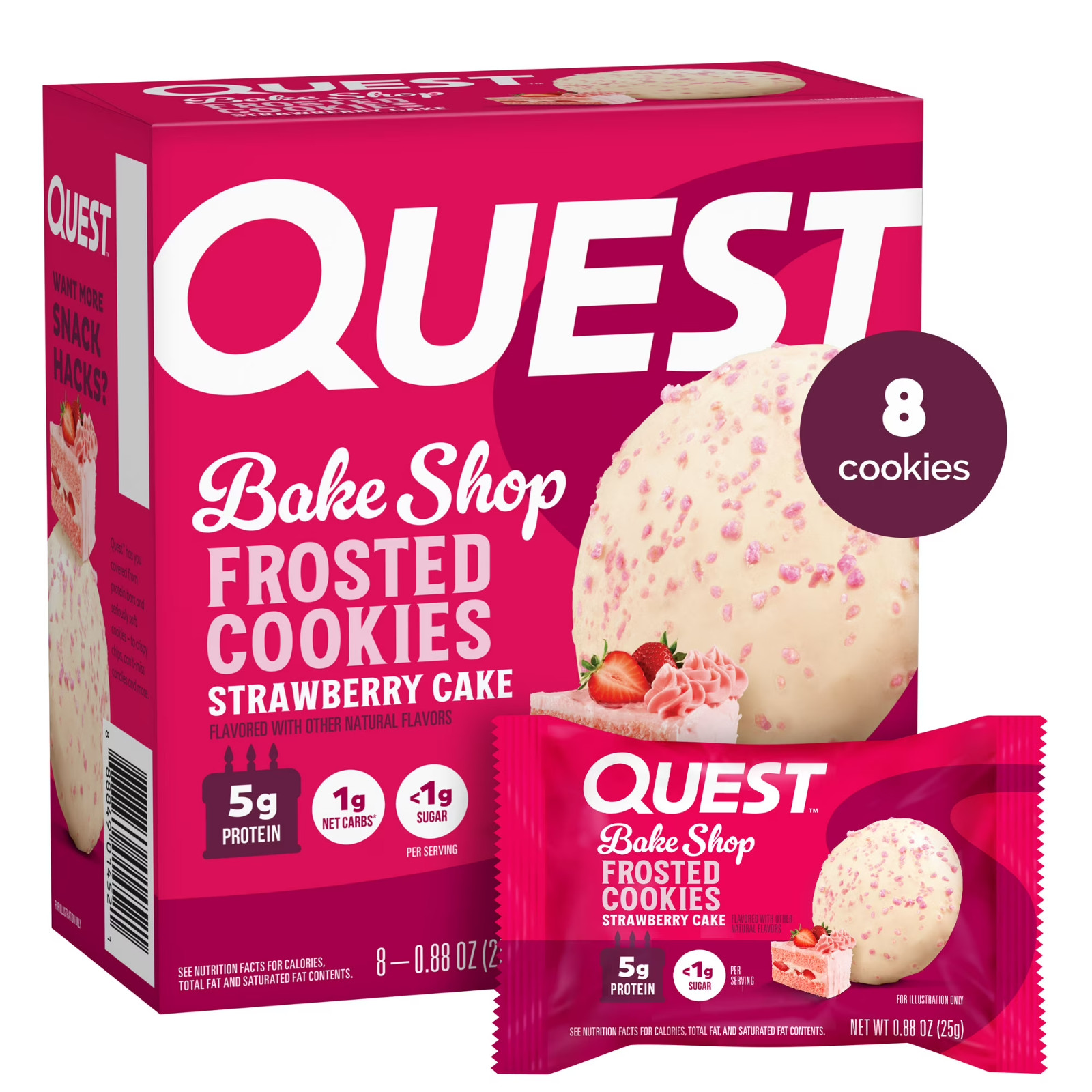 Quest Frosted Protein Cookie, Strawberry Cake Flavored, 8 Count Quest Frosted Protein Cookie, Strawberry Cake Flavored, 8 Count