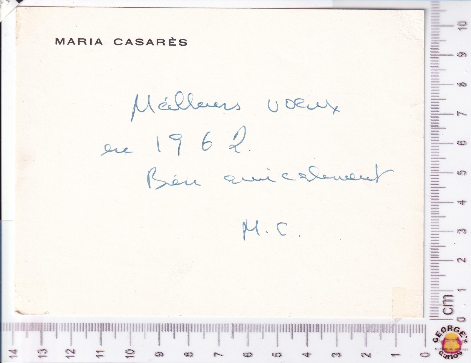 Maria Casarès French Actress Autograph New Year Note on Personal Card, 1962 Maria Casarès French Actress Autograph New Year Note on Personal Card, 1962