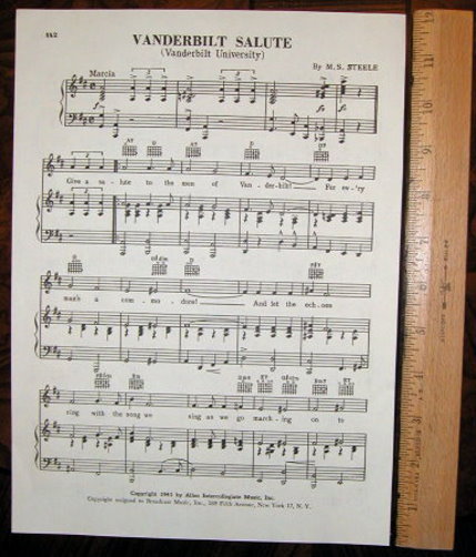 VANDERBILT UNIVERSITY vintage original fight song 1953 “Vanderbilt Salute”