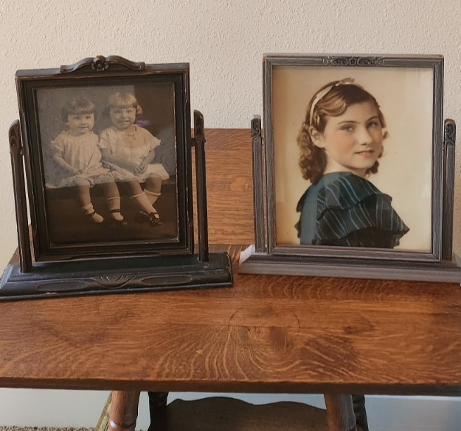 TWO Antique Handcrafted Wood Photo Frames Free Standing 1920\'s-1930\'s TWO Antique Handcrafted Wood Photo Frames Free Standing 1920\'s-1930\'s