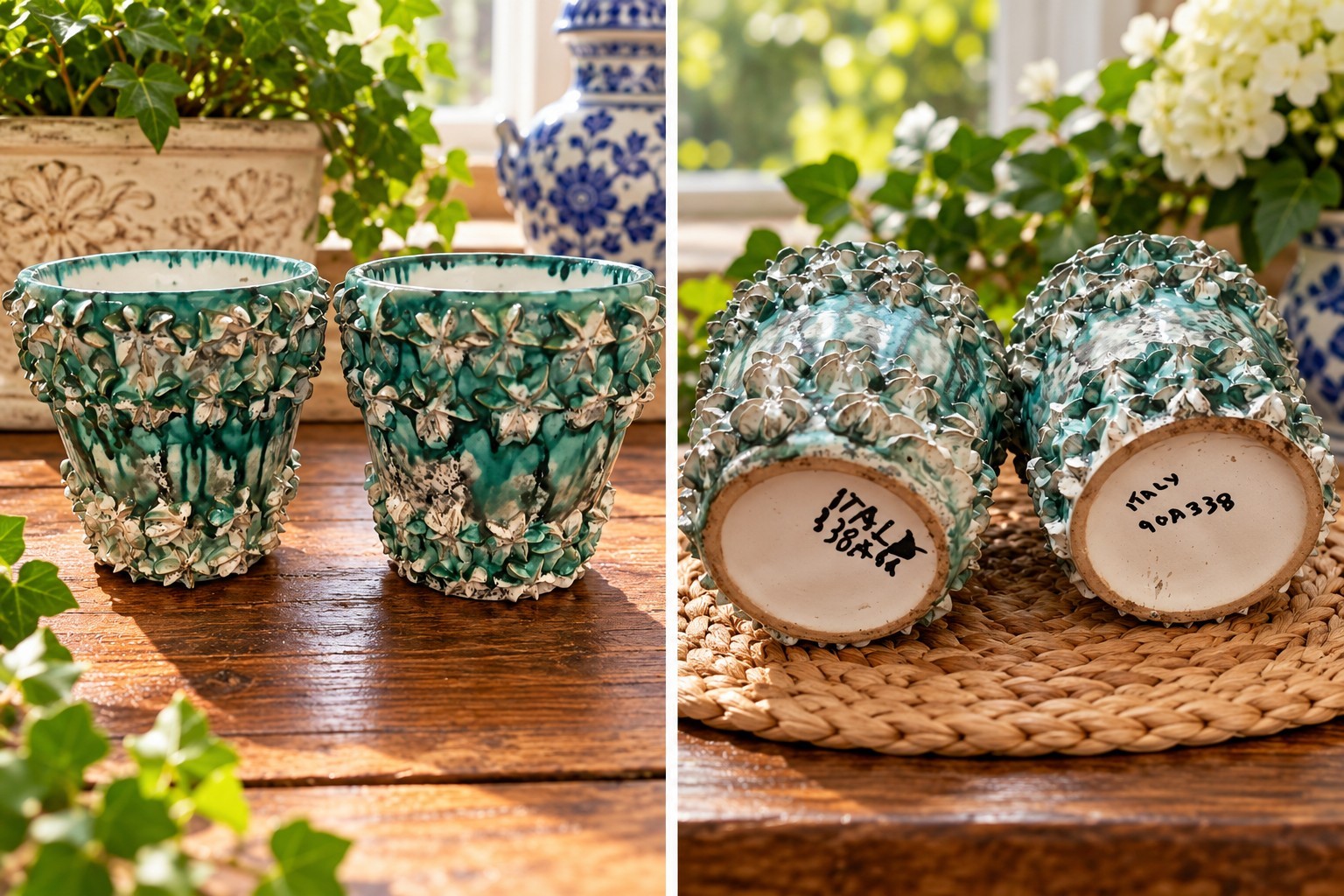 Vintage Italian Floral Ceramic Planters – Set of 2