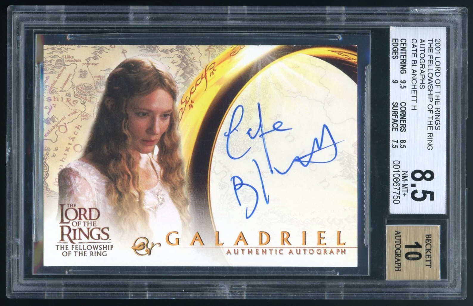 CATE BLANCHETT AS GALADRIEL 2001 TOPPS LORD OF THE RINGS AUTO FELLOWSHIP BGS 8.5 CATE BLANCHETT AS GALADRIEL 2001 TOPPS LORD OF THE RINGS AUTO FELLOWSHIP BGS 8.5