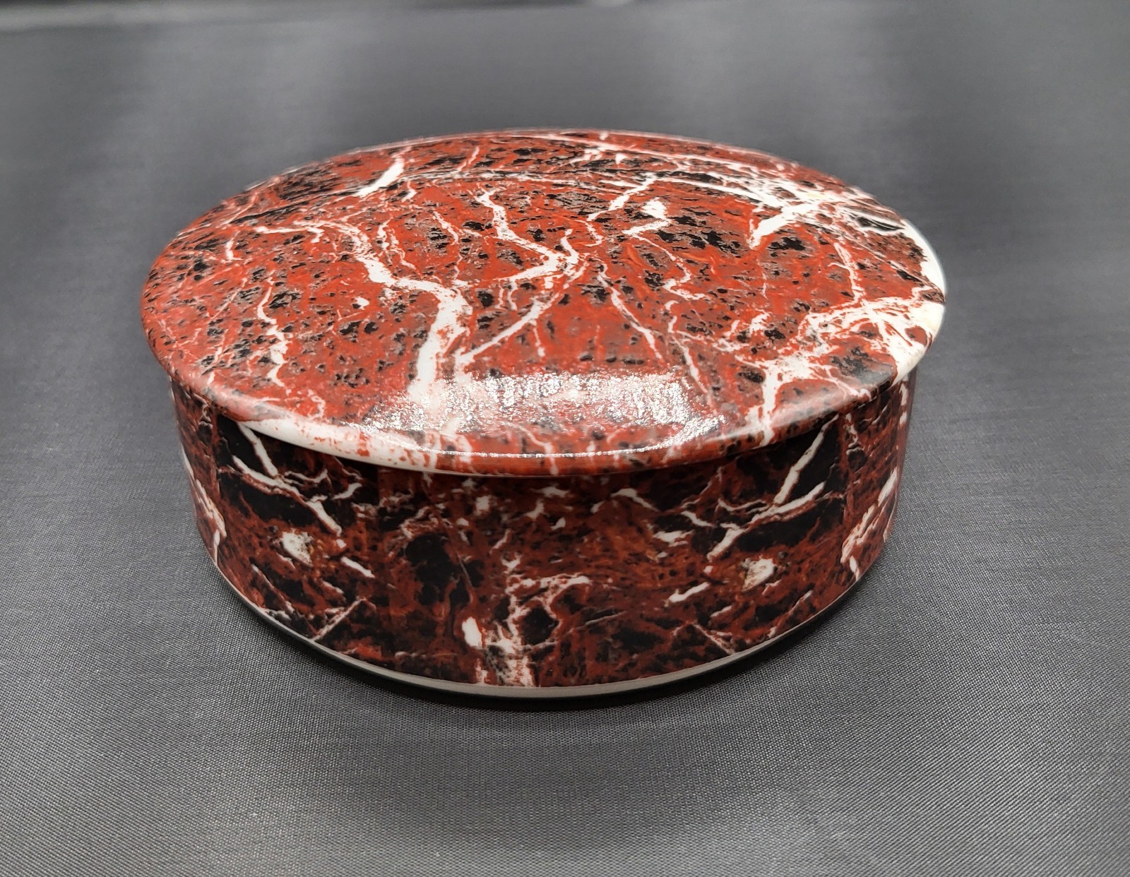 Vintage 1984 Enesco Japan Red Marble-Style Porcelain Trinket Box