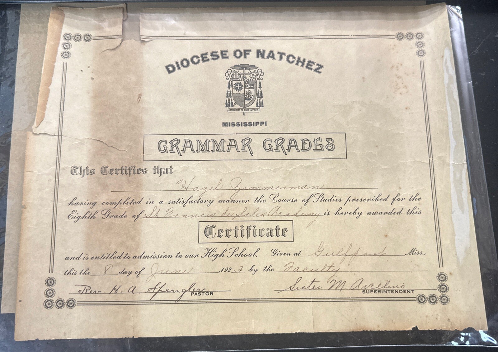 Diocese pf Natchez Mississippi - 1923 Grammar Grades Diocese pf Natchez Mississippi - 1923 Grammar Grades