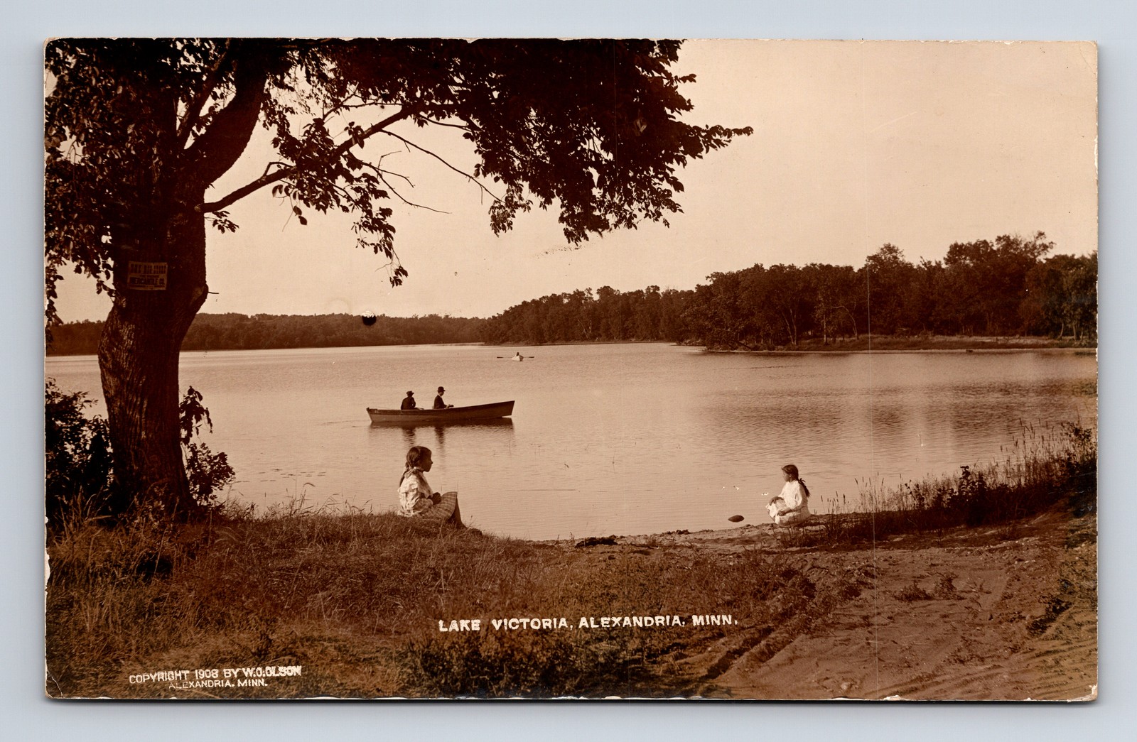 c1908 RPPC Lake Victoria Row Boats & Two Girls Alexandria Minnesota MN Postcard