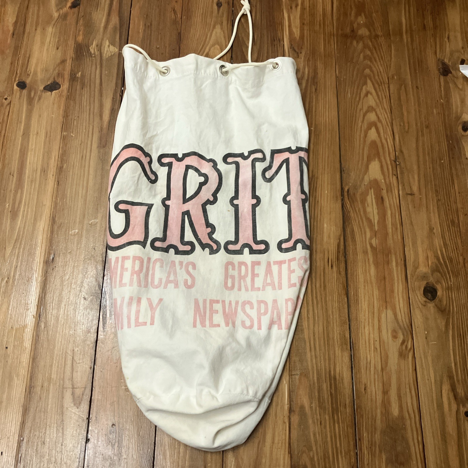 Vintage GRIT Newspaper Canvas Delivery String Bag 1970s Paperboy USA Stains Wear Vintage GRIT Newspaper Canvas Delivery String Bag 1970s Paperboy USA Stains Wear