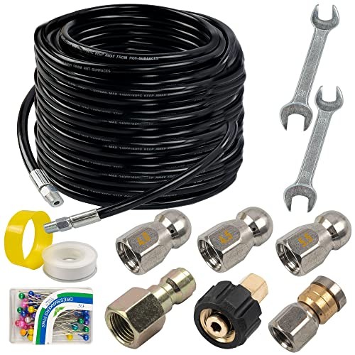 Hourleey Sewer Jetter Kit for Pressure Washer 100FT, Drain Cleaner Hose 1/4 Inch Hourleey Sewer Jetter Kit for Pressure Washer 100FT, Drain Cleaner Hose 1/4 Inch