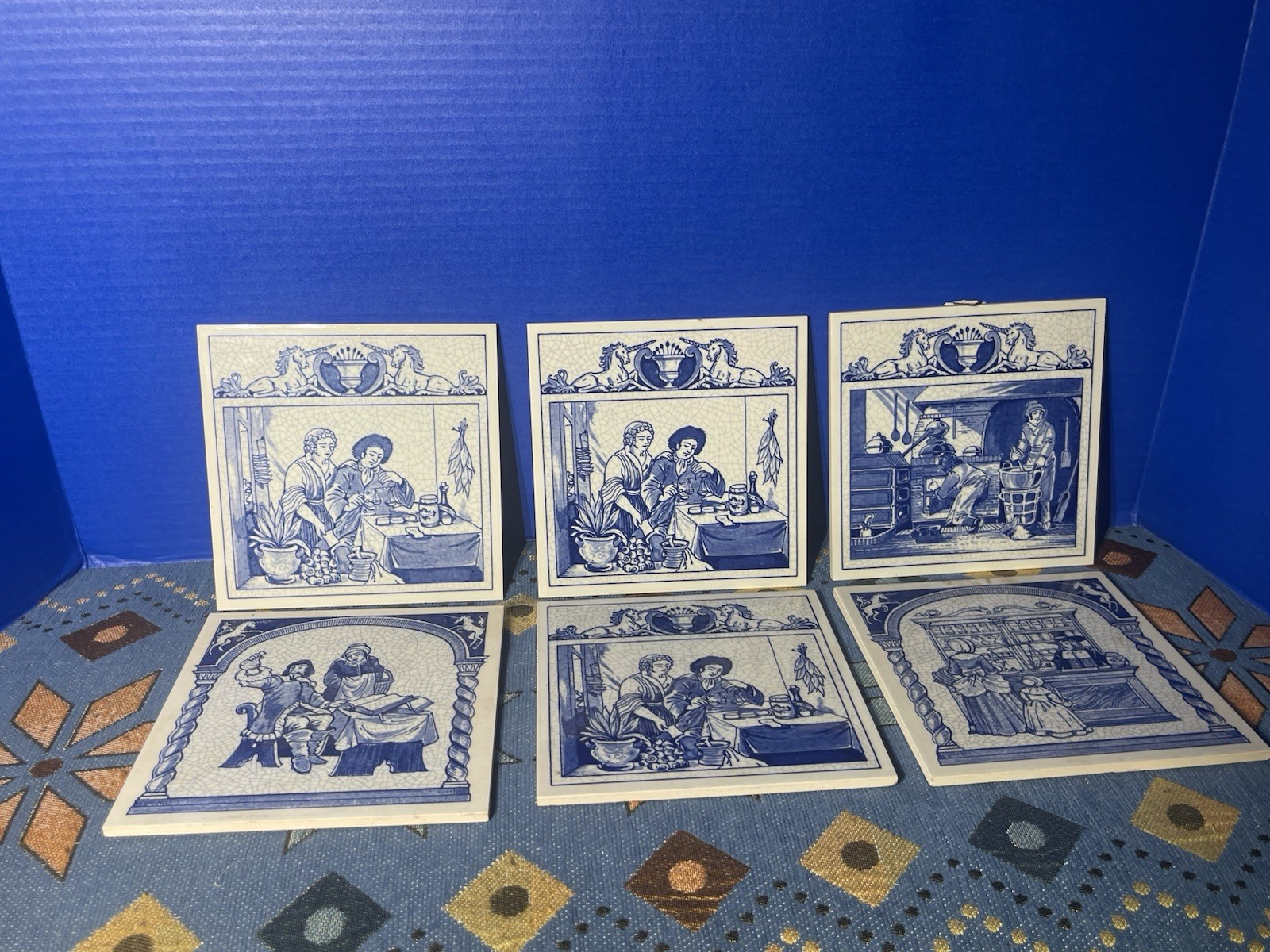 6 Hand-painted Blue/White Delft Tiles Burroughs Wellcome Co. Pharmacy Apothecary 6 Hand-painted Blue/White Delft Tiles Burroughs Wellcome Co. Pharmacy Apothecary