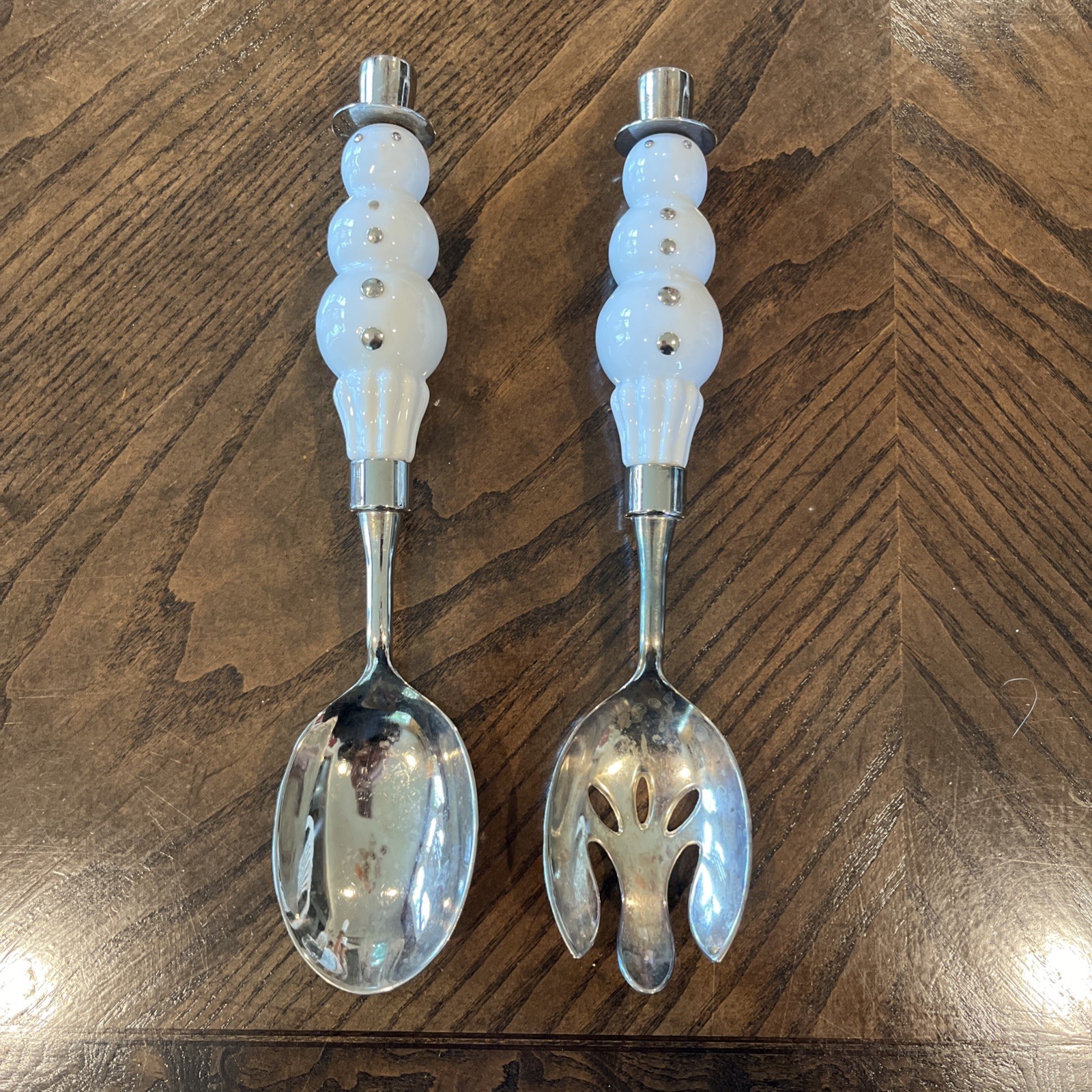 Vntg Godinger Silver Art Co. Silver Plated Snowman Salad Serving Set