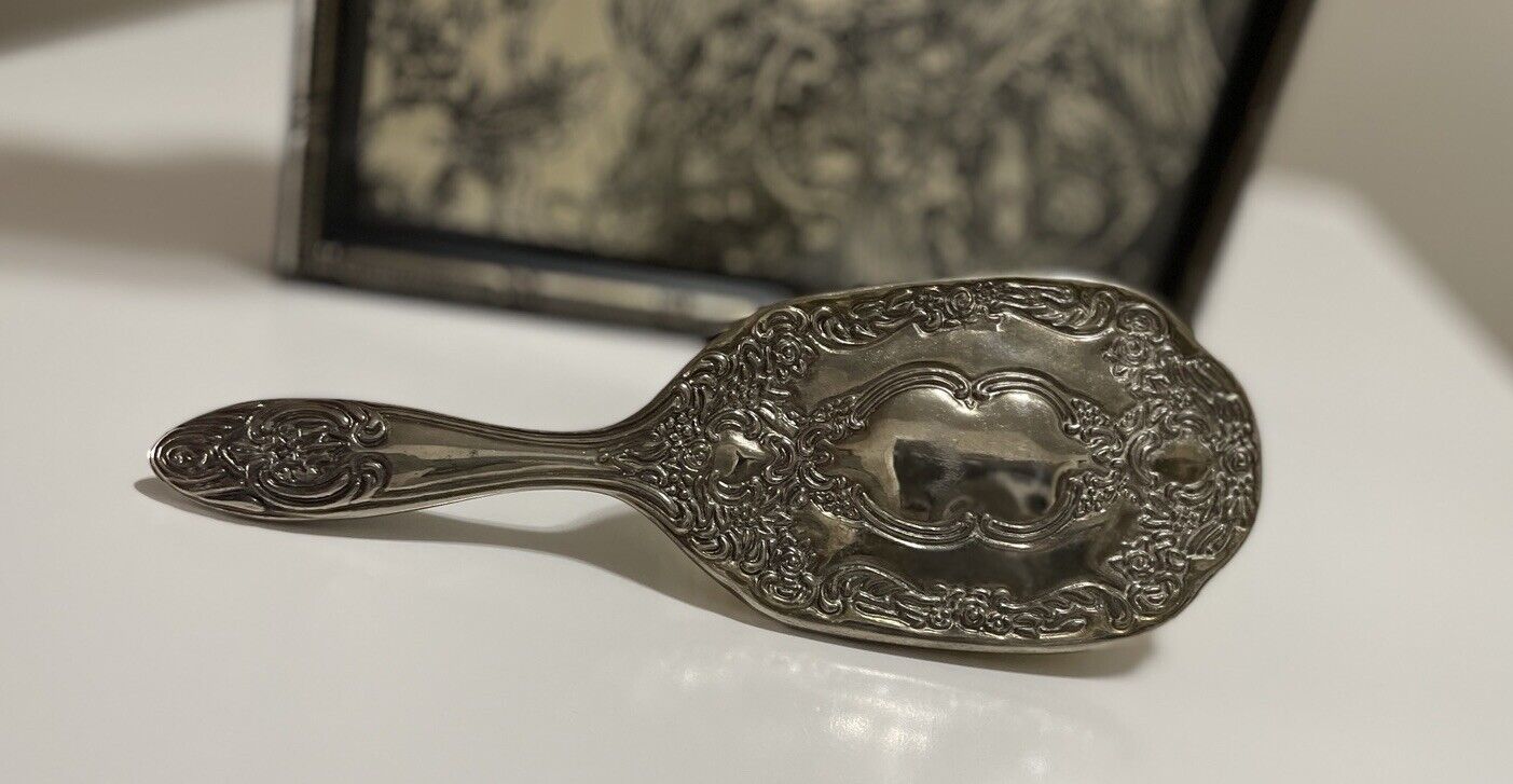 197Os Vintage Silver Plated Hair Brush Ornate 7.5 Inch