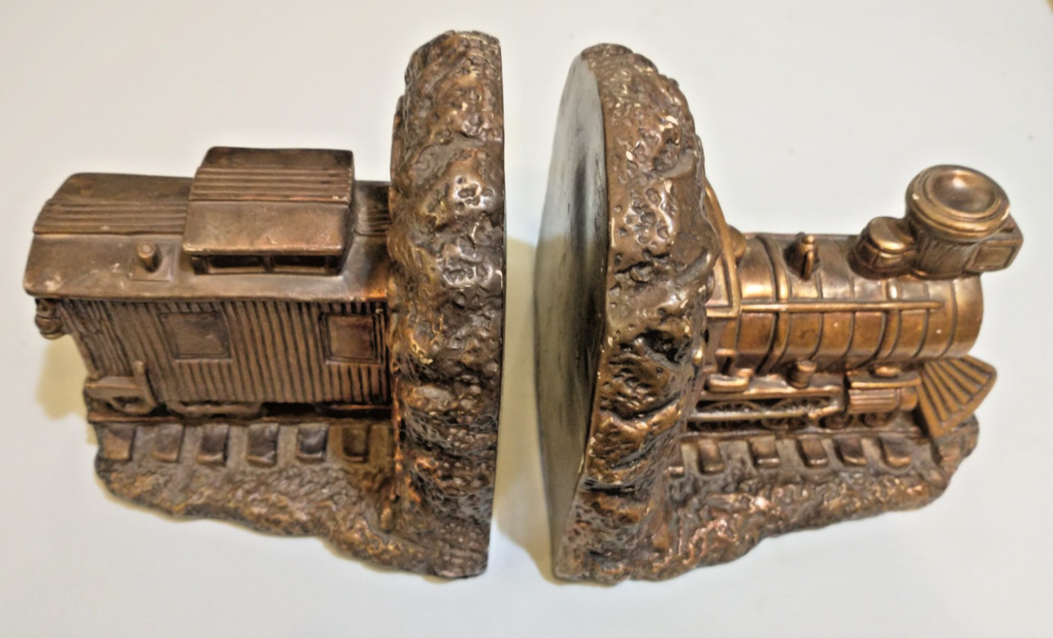 Vintage Train Bookends Steam Locomotive Caboose Railroad Decor Set Pair