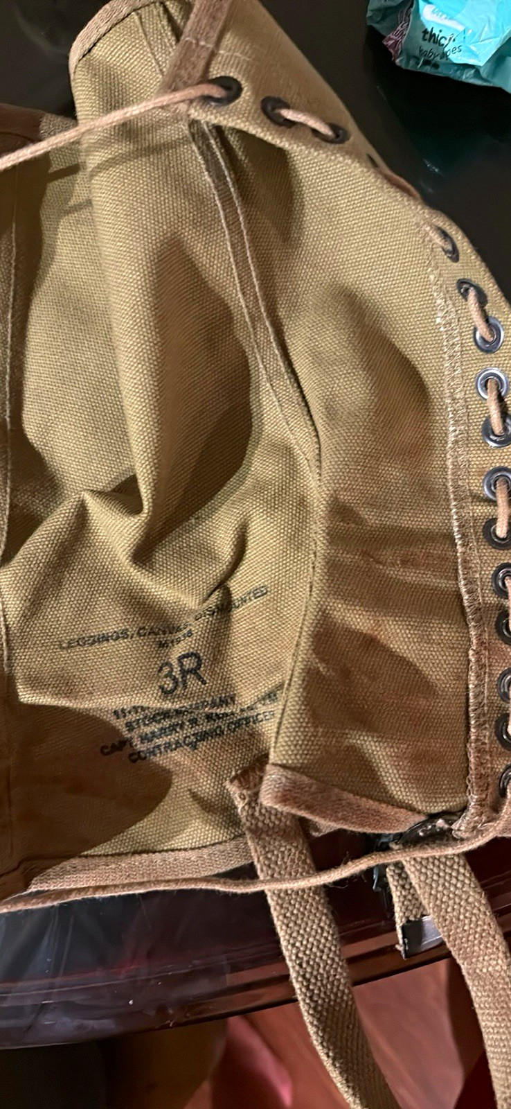 WWII M1938 Canvas Leggings Stamped 3R