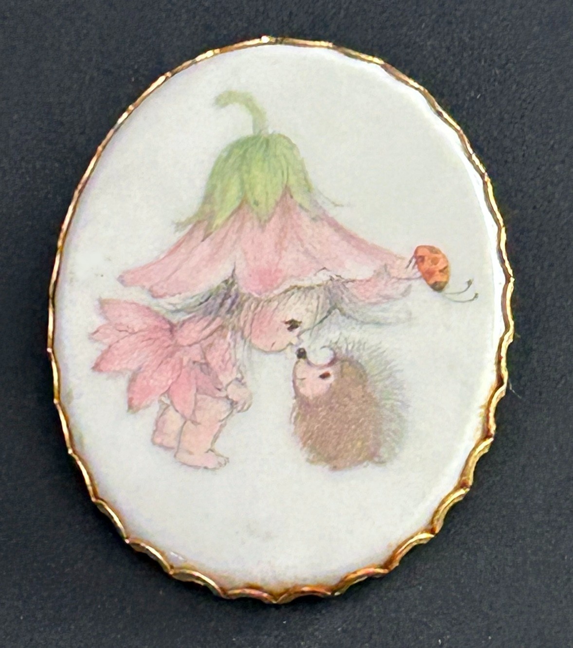 RARE Vintage 1973 Hallmark Cameo Pin PIXIE GIRL HEDGEHOG Friendship Brooch