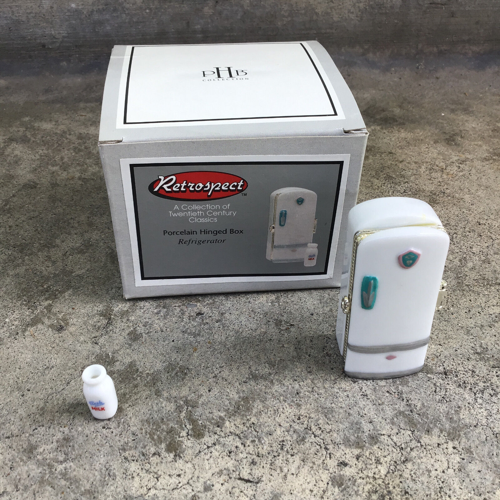 PHB Retrospect Refrigerator w/ Milk Trinket Porcelain Hinged Box 30940-7 Boxed