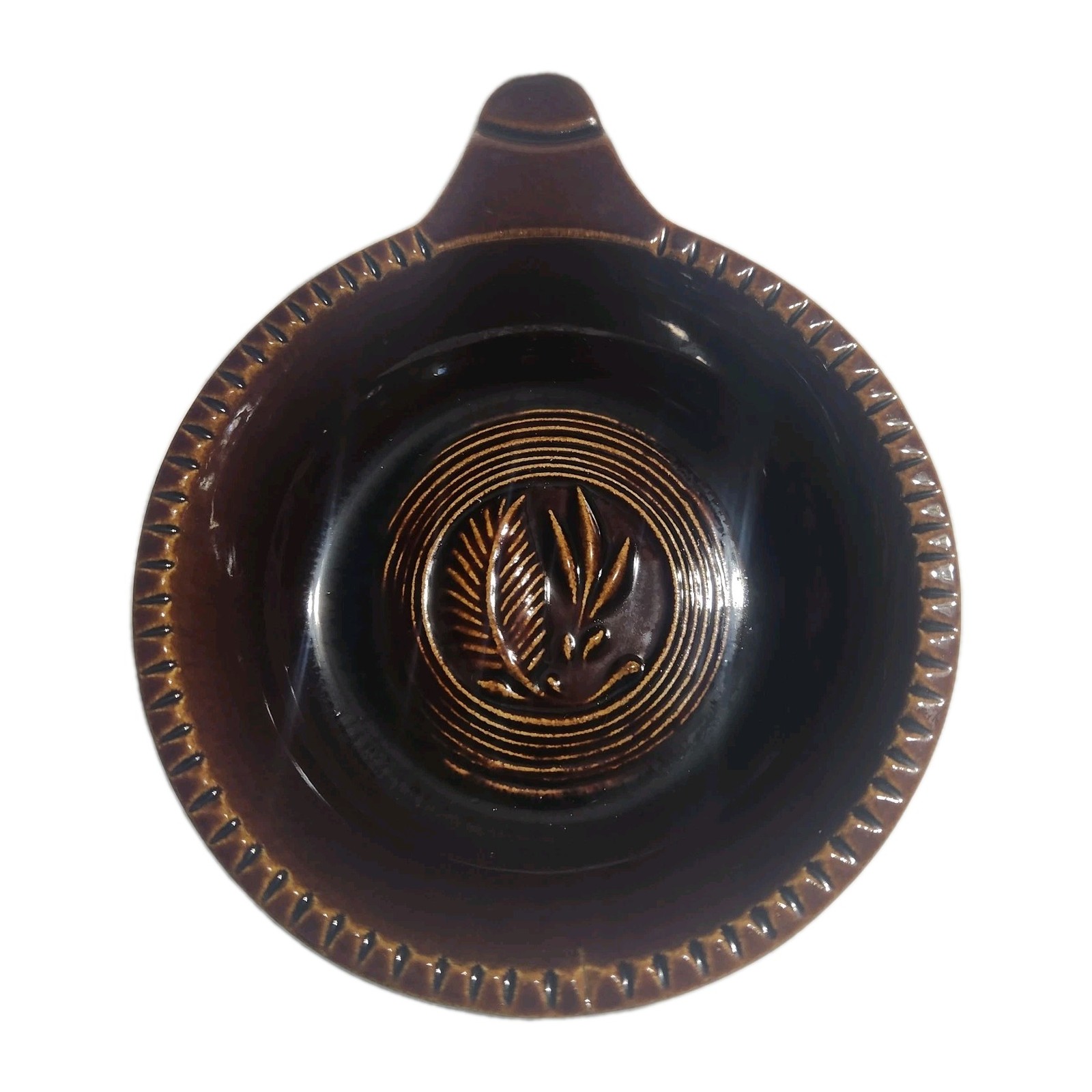 Hull Pottery Small Dish Brown Embossed Wheat Mirror Glaze USA Vintage