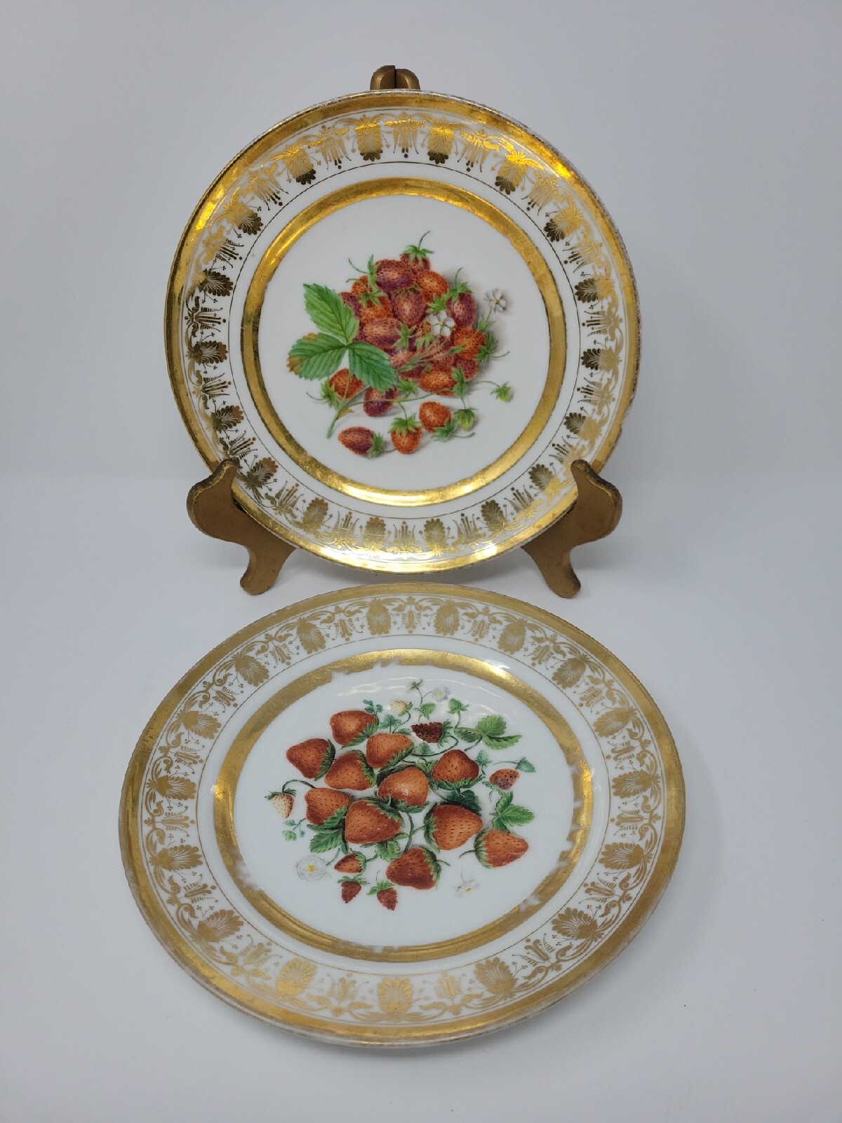 2 Antique 19th century Paris Porcelain Strawberry Dinner Plates Raphaele Giovine