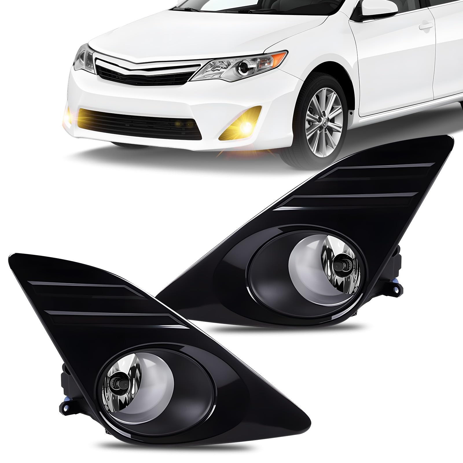 Fog Lights Assembly Compatible With 2012 2013 2014 Camry Front Bumper Lamps w/Ha