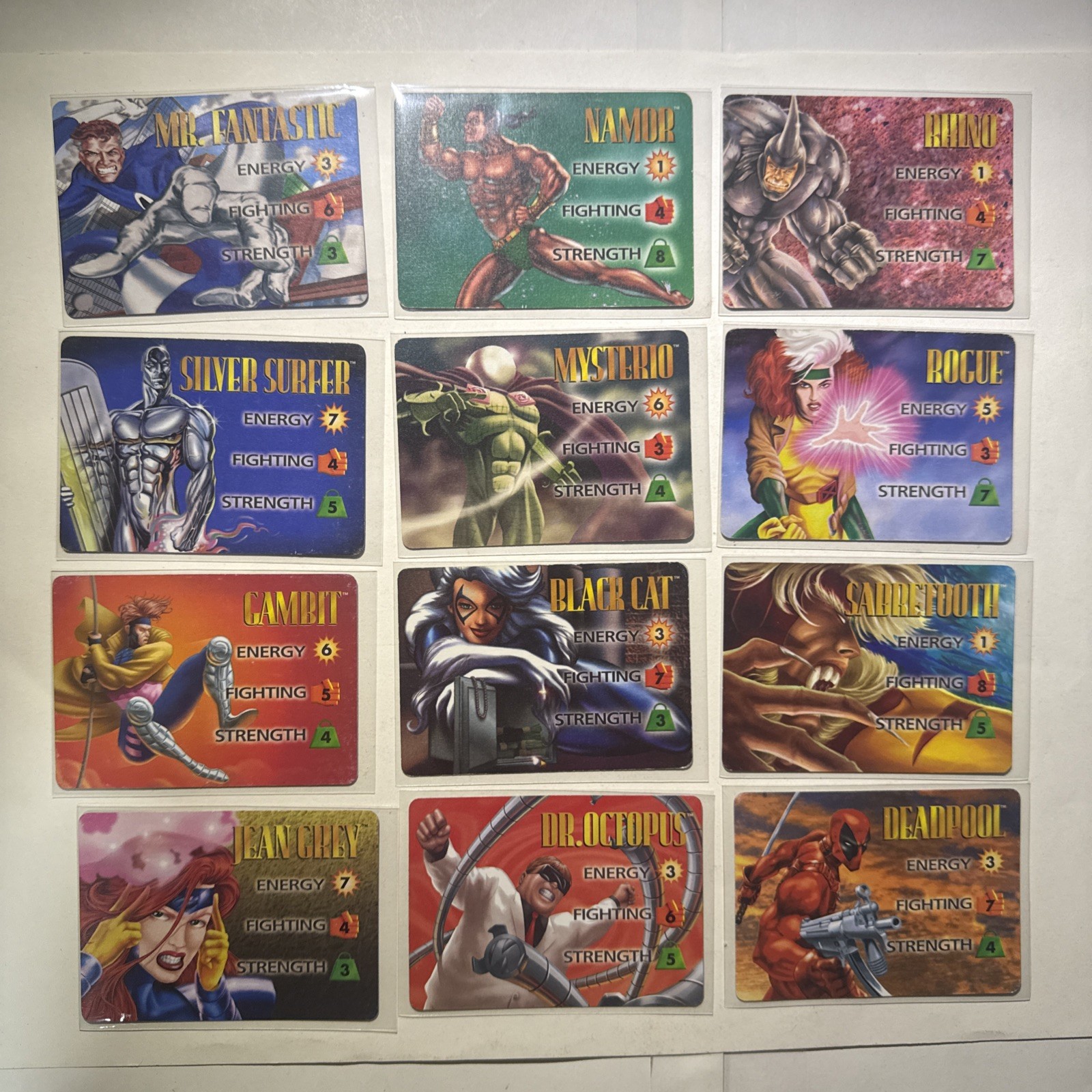 Lot Of 12 Vintage Marvel Overpower Card Game 3 Stat Character Cards