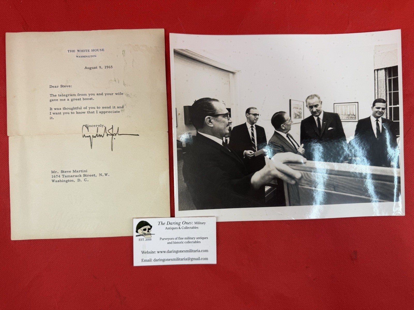 Original 1965 LBJ Signed Letter White House Barber Photo