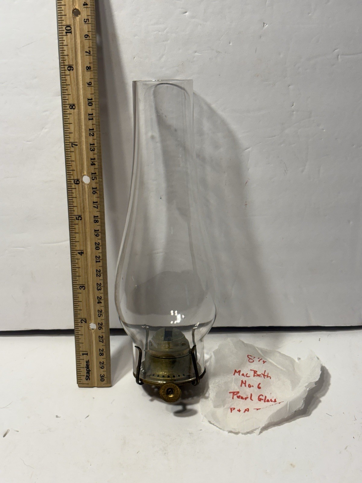 Antique Macbeth No 6 Pearl Glass Chimney W/ P & A Oil Lamp Burner Parts # 1 Antique Macbeth No 6 Pearl Glass Chimney W/ P & A Oil Lamp Burner Parts # 1