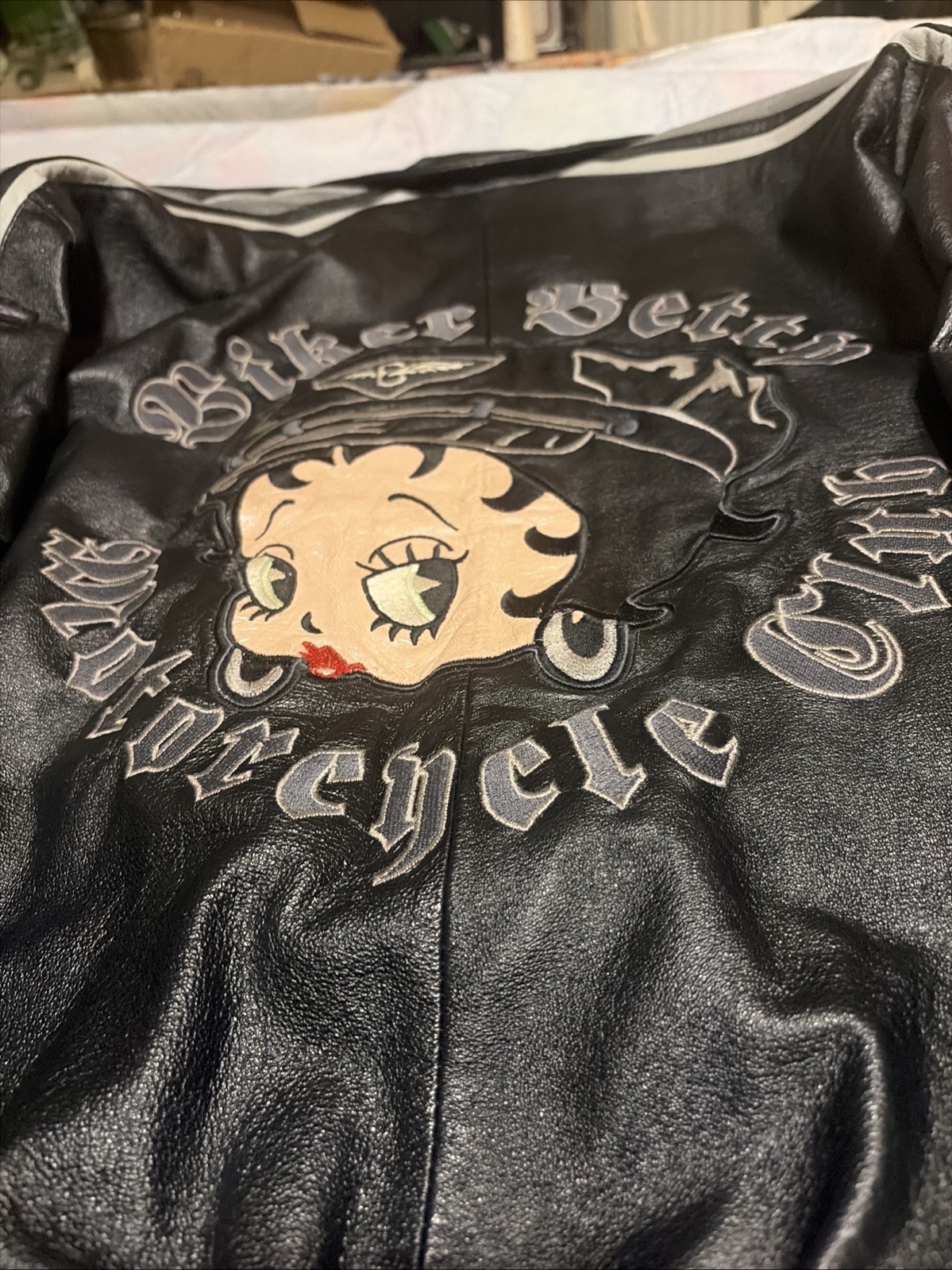 Betty Boop Motorcycle Club Leather Bomber Jacker Vintage American Toons Size S