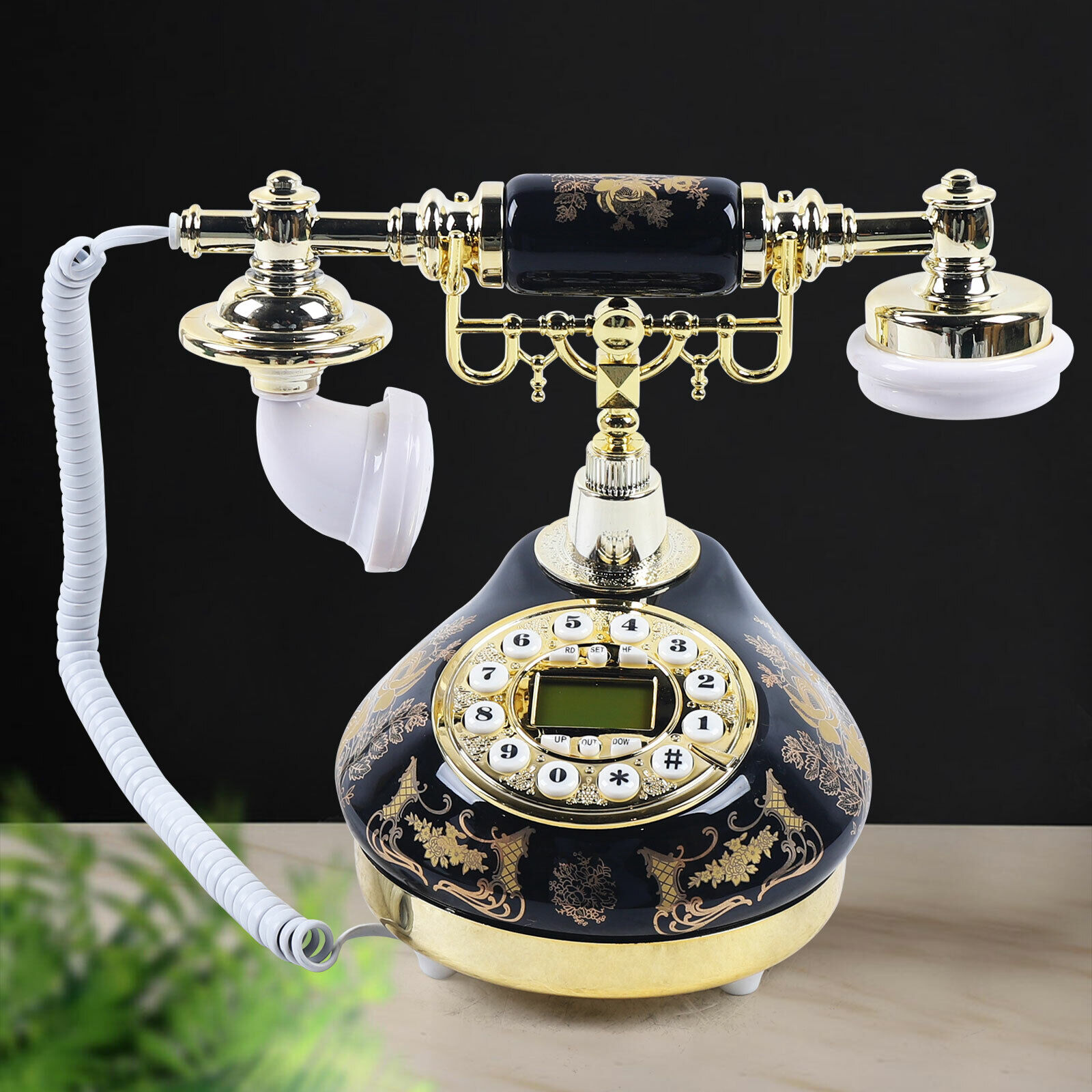 Antique Style Phone Corded Landline Telephone Home Rotary Dial Phone Ceramic
