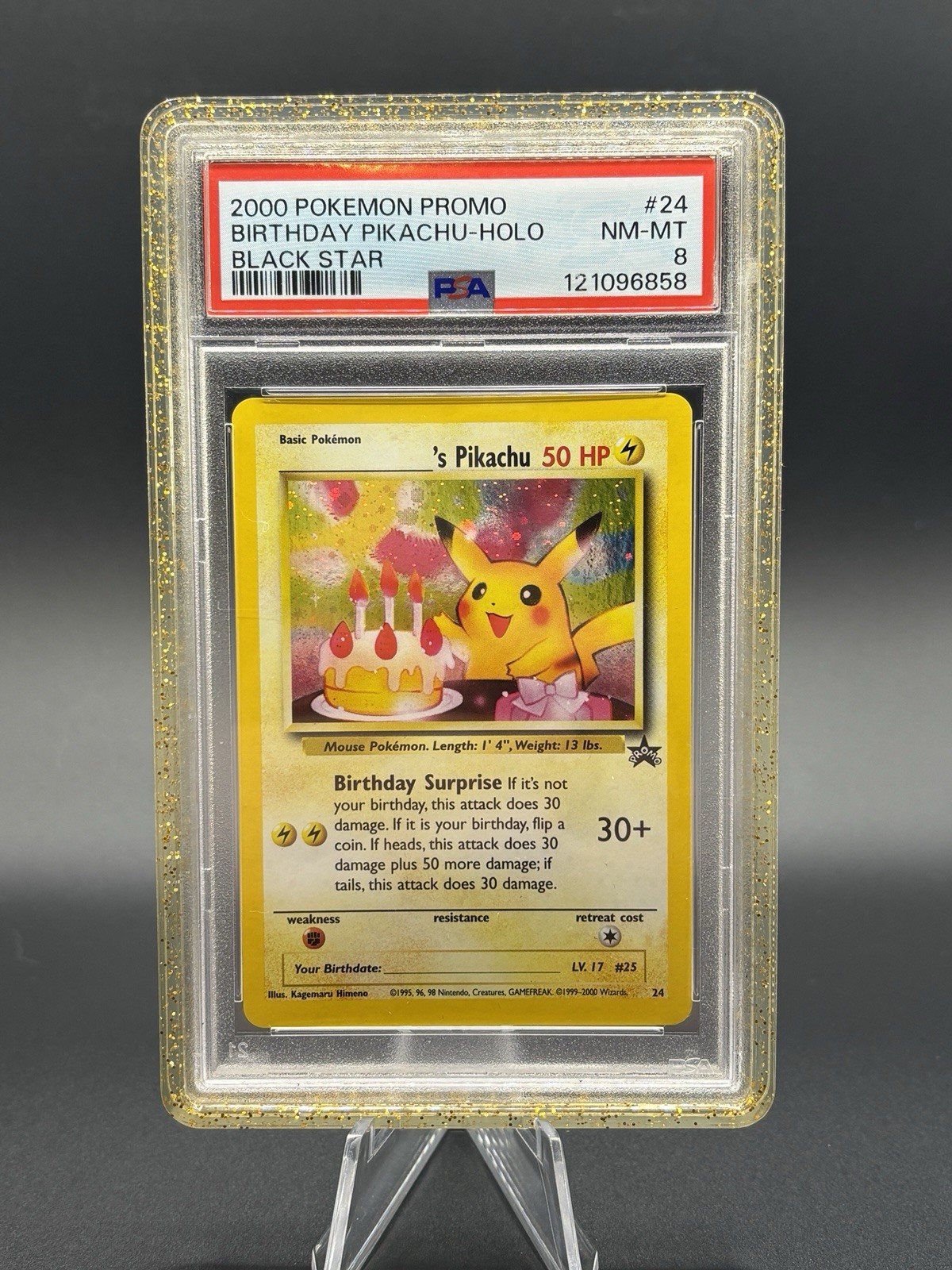 Pokémon 2000 Promo Birthday Pikachu #24 Black Star Holo PSA 8 (121096858)