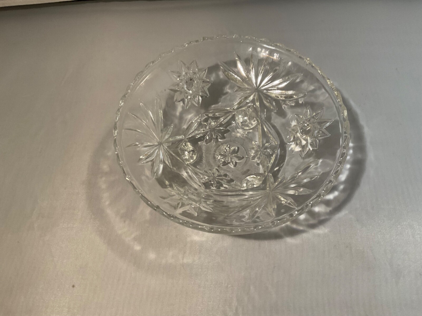 Vintage Clear Pressed Cut Glass Footed Bowl 6 1/2” Across -J33