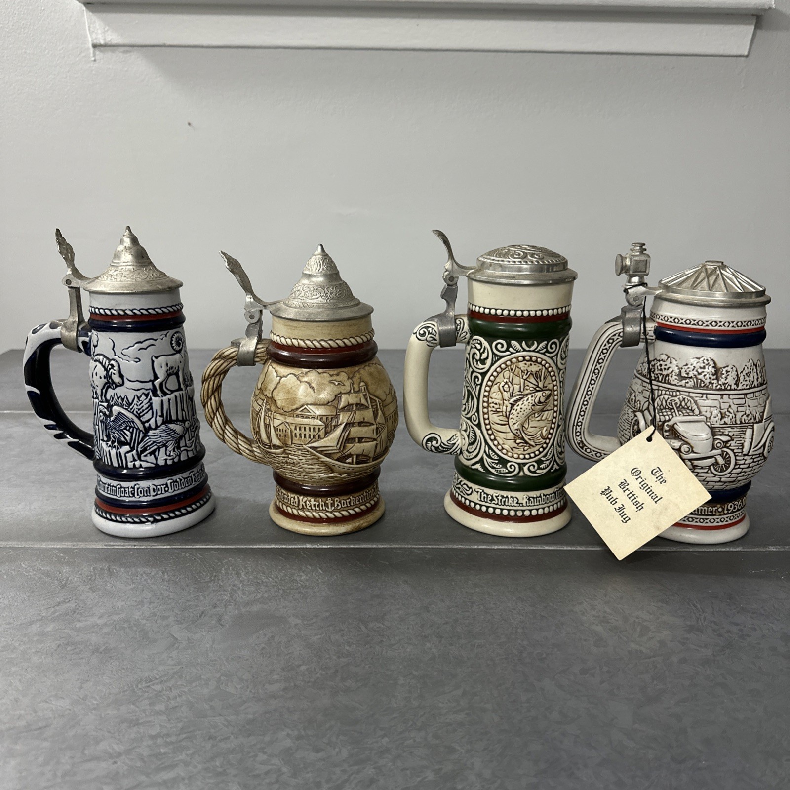 Avon 1976, 1977, 1978 and 1979 Beer Steins. Mix transportation and animal themes Avon 1976, 1977, 1978 and 1979 Beer Steins. Mix transportation and animal themes