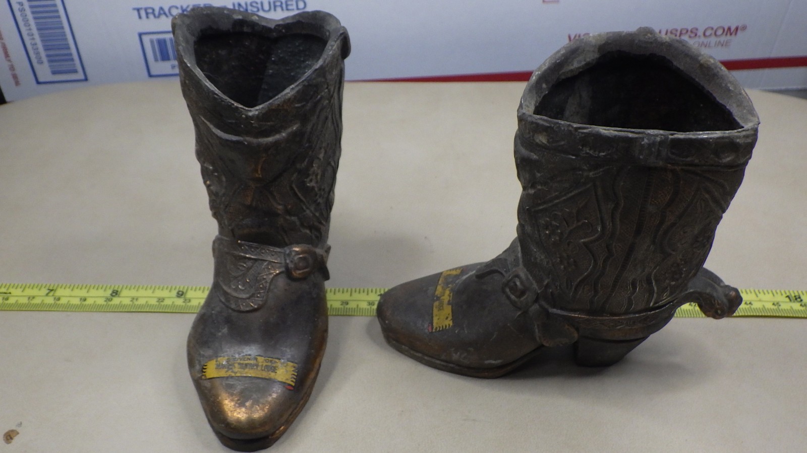 Vintage Bronzed Cast Aluminum Souvenir Cowboy Boot of Marble Canyon Lodge ID Vintage Bronzed Cast Aluminum Souvenir Cowboy Boot of Marble Canyon Lodge ID