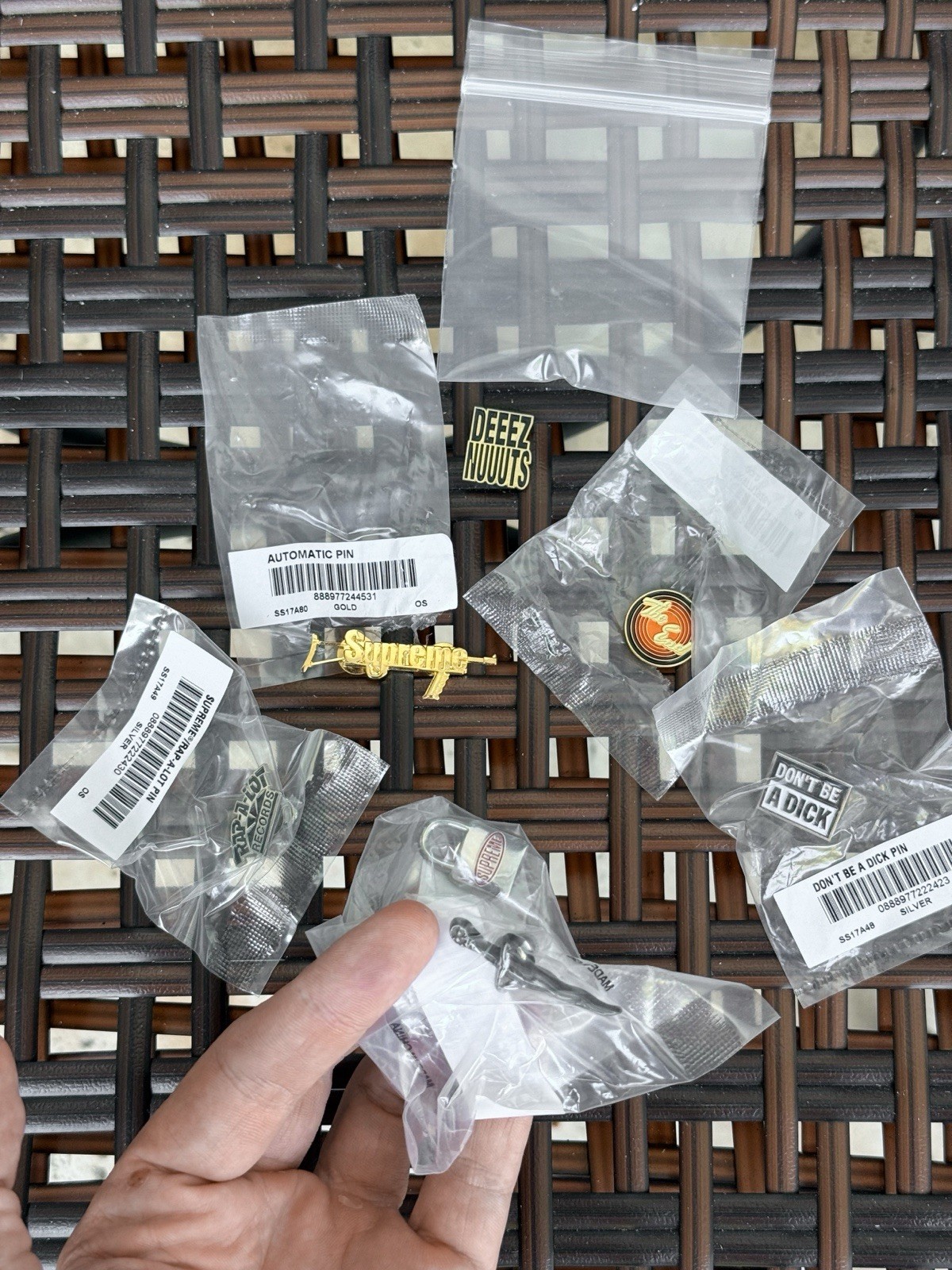 (Lot of 7) Supreme Pins SS16/17 Dagger Rap-A-Lot Deez Nuts Don’t Be A D*ck Lock