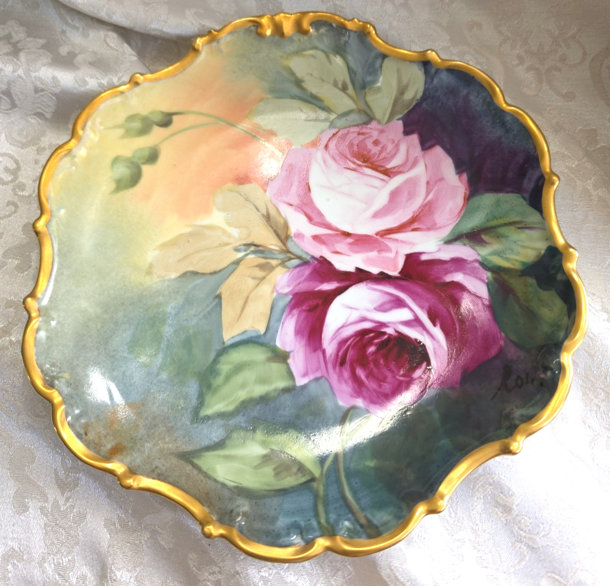 ANTIQUE Hand Painted Flambeau LIMOGES signed Rose Plate Cira 1890 MINT ANTIQUE Hand Painted Flambeau LIMOGES signed Rose Plate Cira 1890 MINT