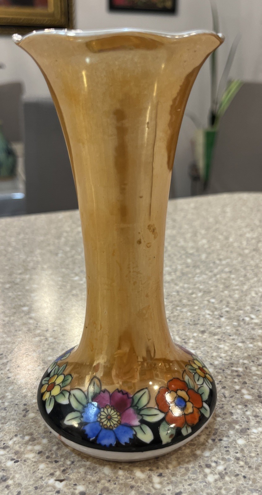Vintage Noritake Hand Painted Floral Vase Japan Luster Interior Orange Black Rim Vintage Noritake Hand Painted Floral Vase Japan Luster Interior Orange Black Rim