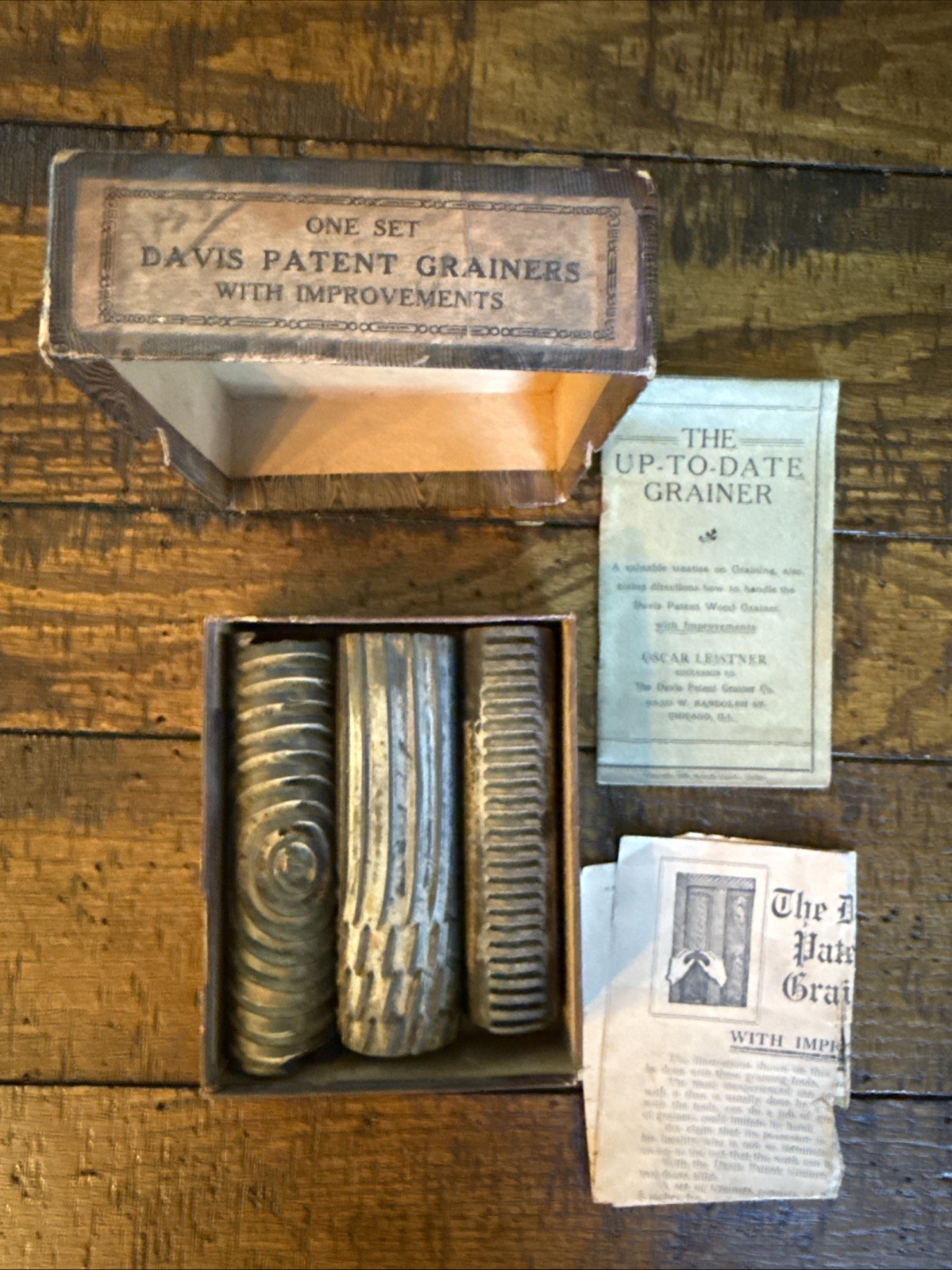 Antique 1900s, Davis Patent, Wood Grainer Box Set, Pattern Graining Roller Tools