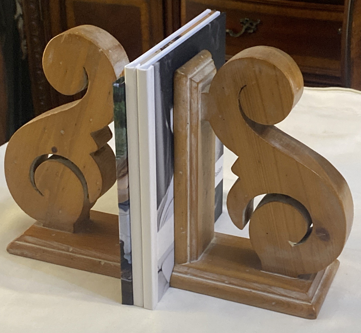 Vintage Solid Wood Bookends White Wash Vintage Solid Wood Bookends White Wash