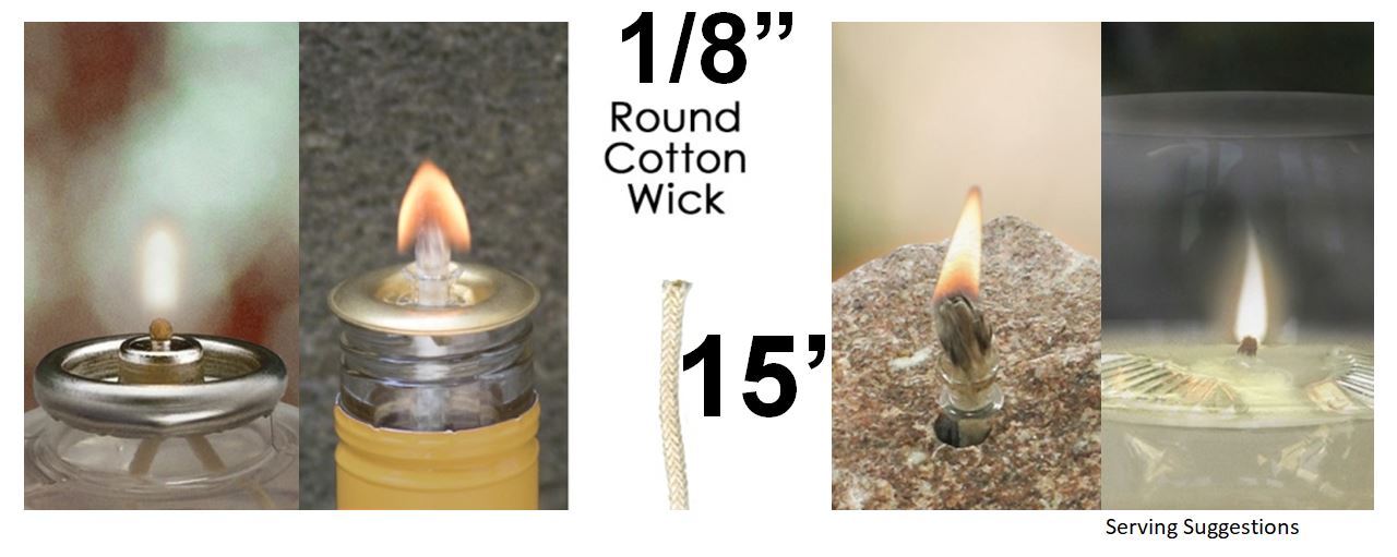 1/8 Round Cotton Wick 15\' Kerosene Lantern Lamp Tiki Rock Candle Wick USA Seller