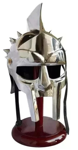 Medieval Maximus Gladiator Helmet With Wooden Stand Wearable Metal Designed Gift Medieval Maximus Gladiator Helmet With Wooden Stand Wearable Metal Designed Gift