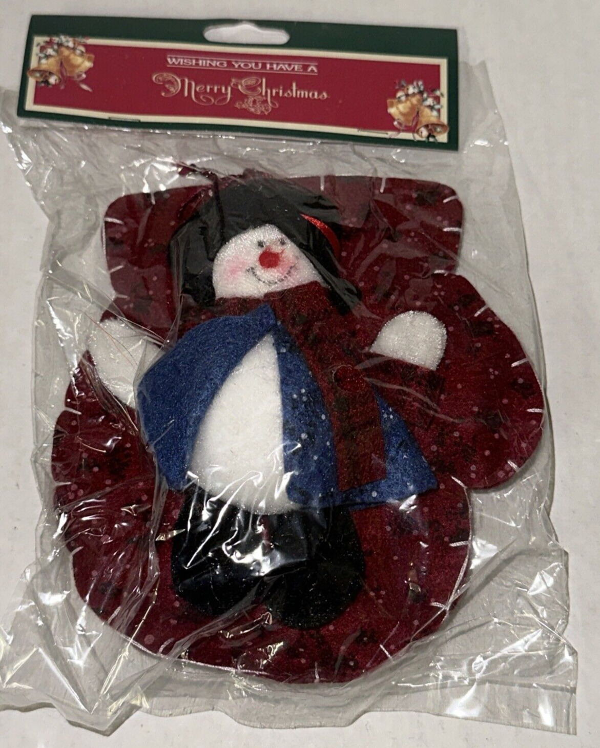 New in Package Vintage MayRich Company Snowman Mitten Cloth Christmas Ornament