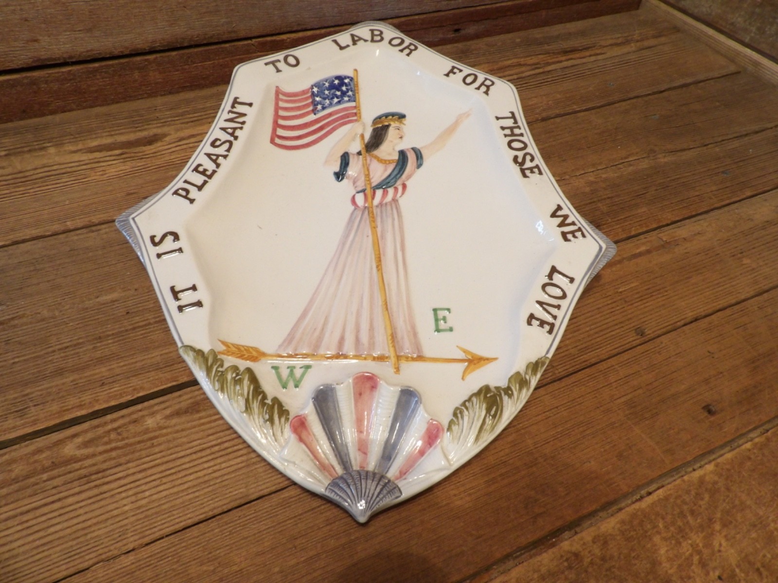 Vintage RARE Plate IT IS PLEASANT TO LABOR FOR THOSE WE LOVE USA Flag With Lady Vintage RARE Plate IT IS PLEASANT TO LABOR FOR THOSE WE LOVE USA Flag With Lady