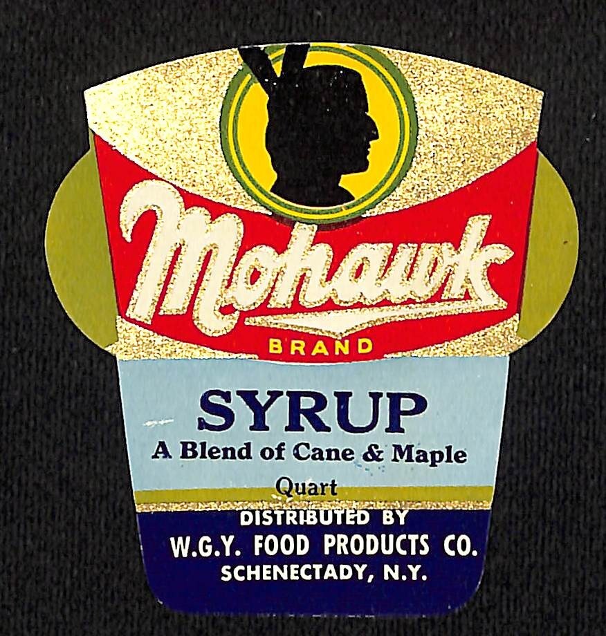 Mohawk Brand Maple Syrup Label W.G.Y. Food Schenectady, NY c1930's-40's Scarce