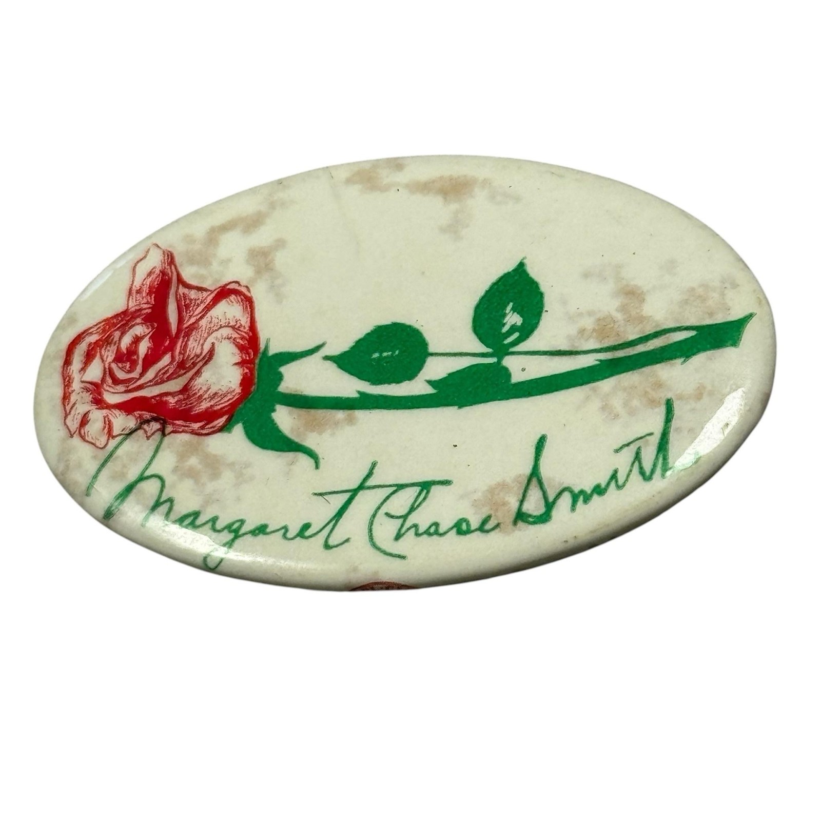 Vintage Margaret Chase Smith Rose Campaign Pinback Button Oval 2.75in Political