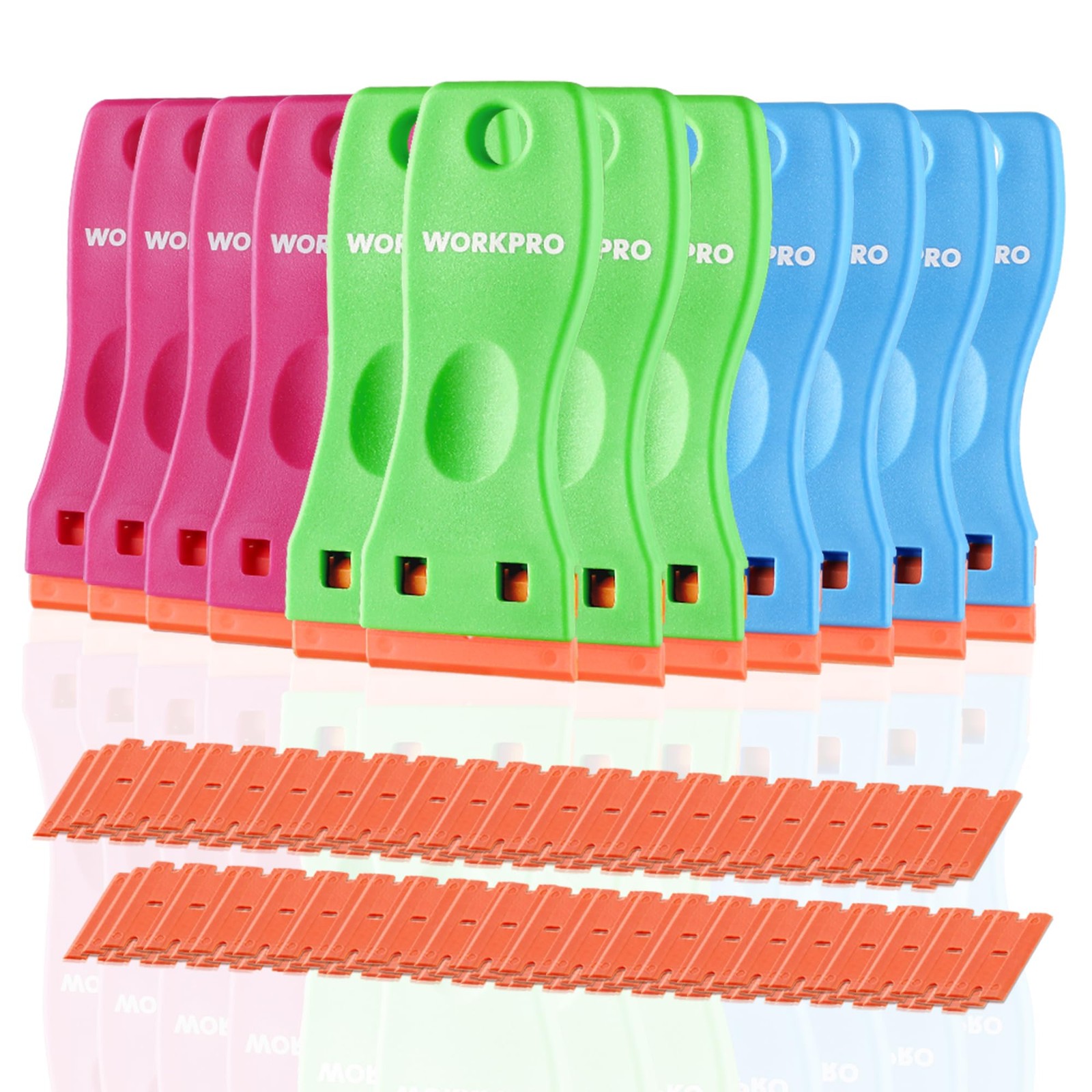 WORKPRO Plastic Razor Blade Scraper Kit, 12 Scrapers 12 Pack + 120 Blades