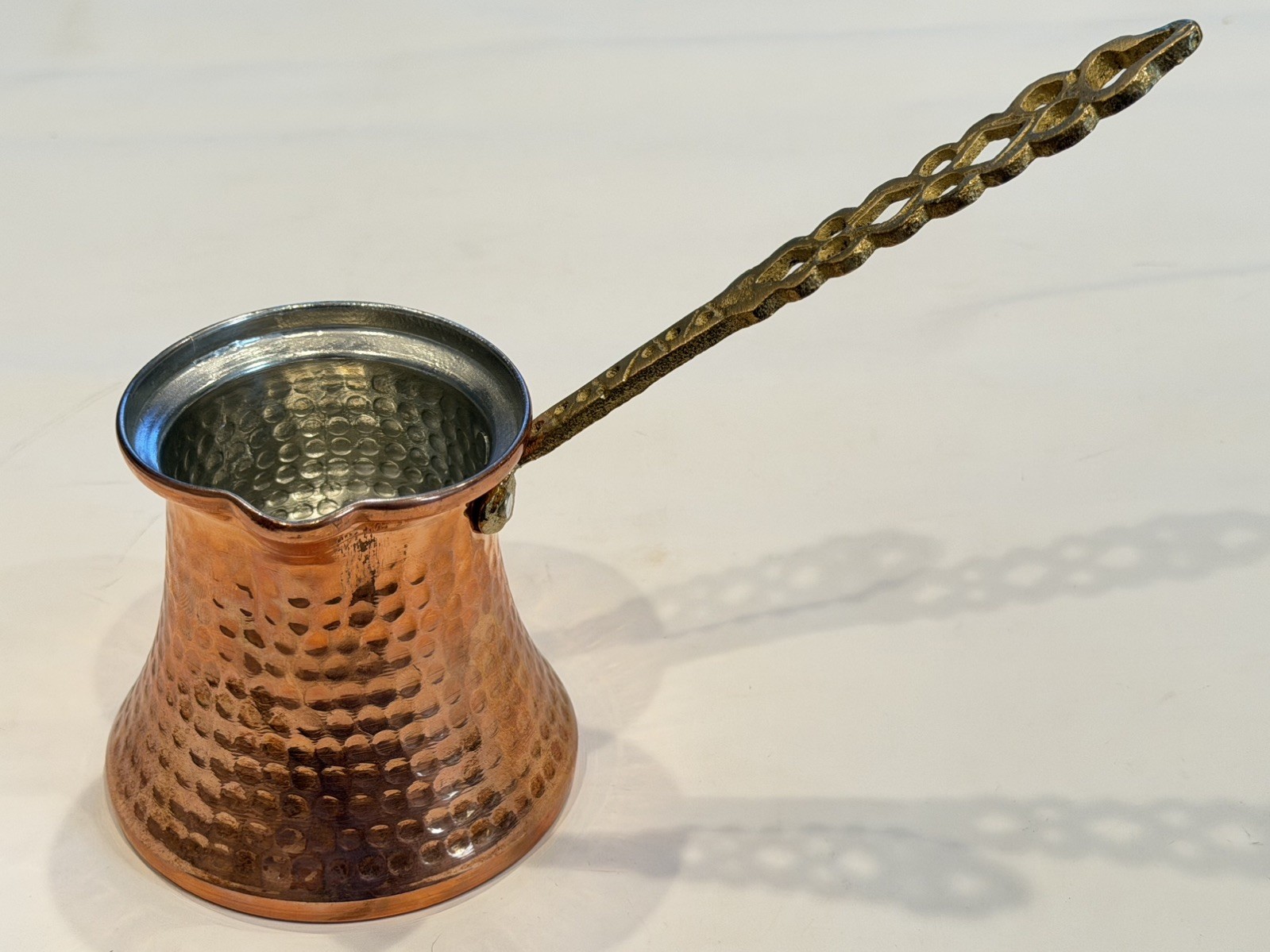 Vintage Hand Hammered Copper Turkish Coffe Pot Brass Handle
