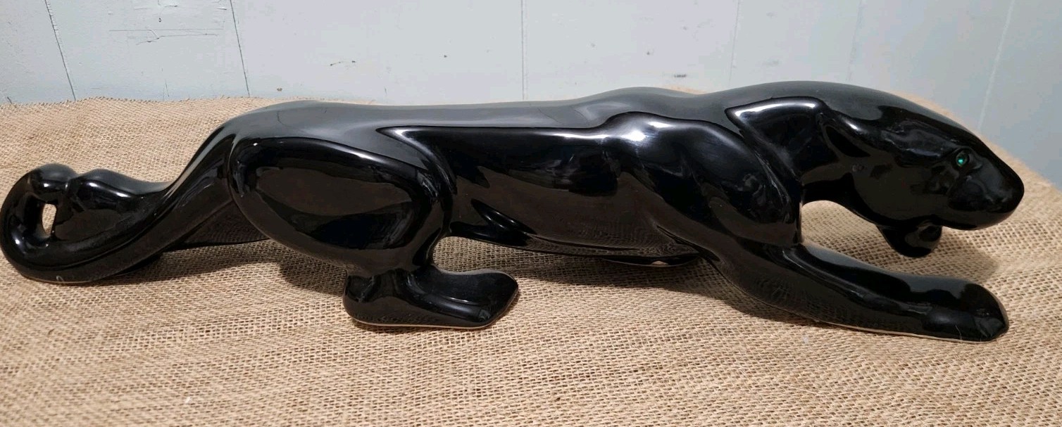 Vintage Ceramic Crouching Black Panther MCM Figurine 19\