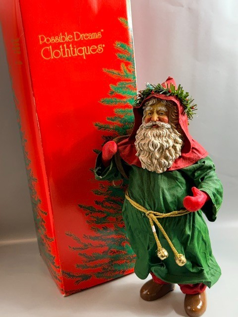 Santa Claus Crinkle Clothtiques Christmas Figurine Possible Dreams Back Pack Vtg