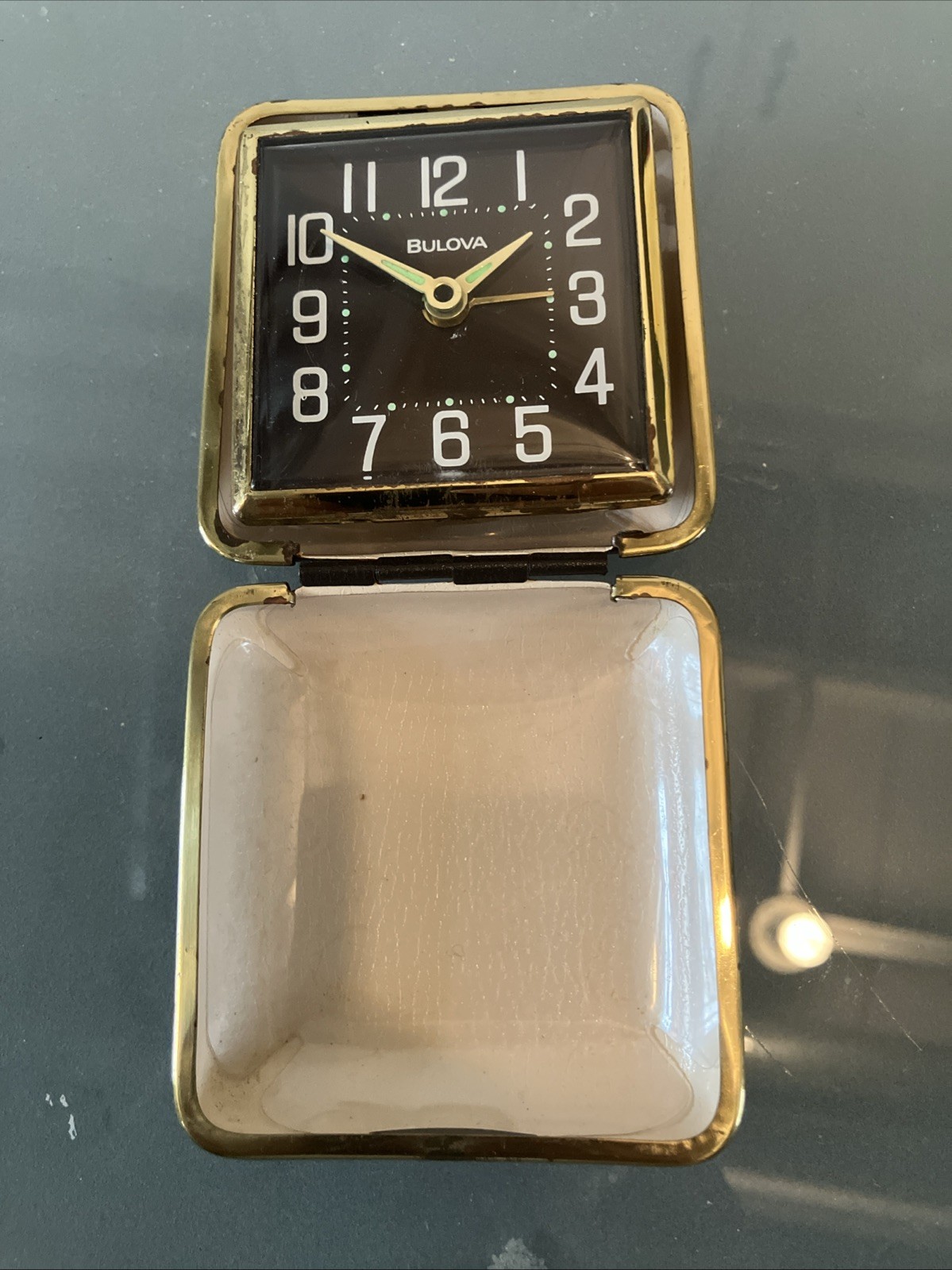 Bulova Folding Travel Alarm Clock Analog Mechanical Black/Gold For Repair Or Par