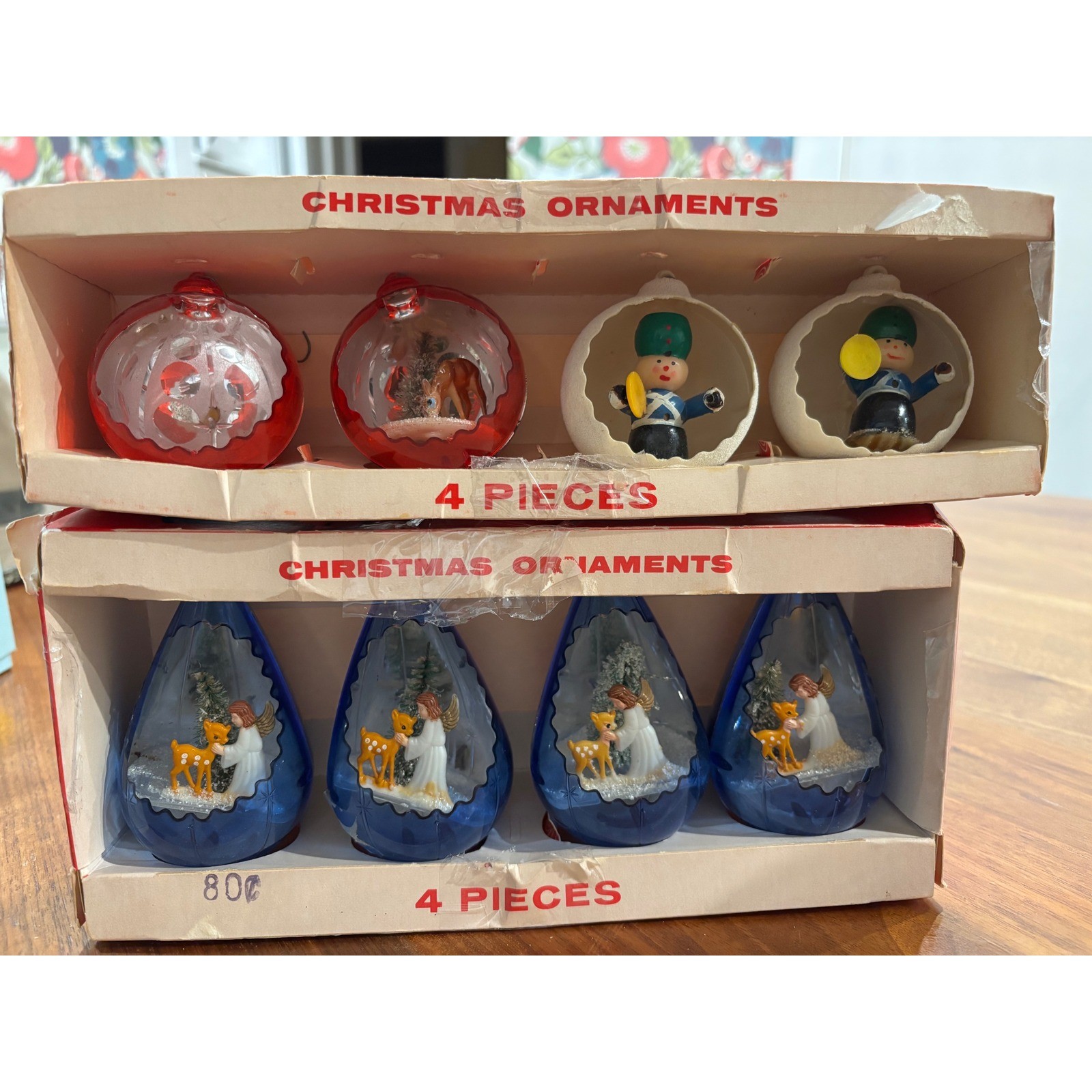 Vintage Jewelbrite Christmas Ornaments Diorama Angel Deer Toy Soldier Lot of 8
